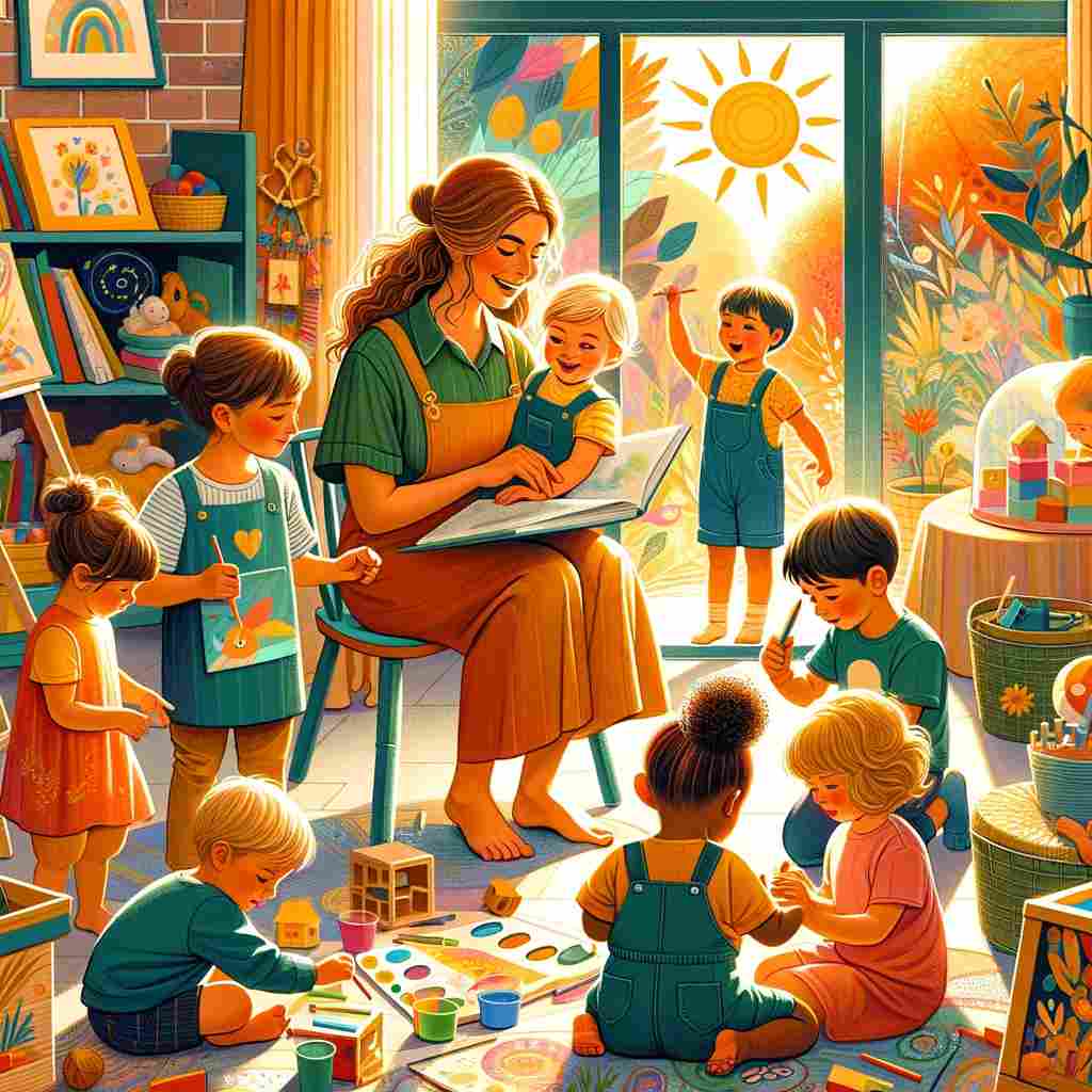 DALL·E-2024-05-06-13.48.06-A-vibrant-and-illustrative-image-depicting-a-warm-and-nurturing-scene-in-holistic-childcare.-It-features-a-diverse-attentive-nanny-engaging-with-chil